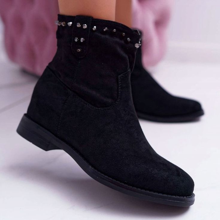SEA Women's Boots On Wedge Flat Heel Warm Over The ankle Black Deminis 1