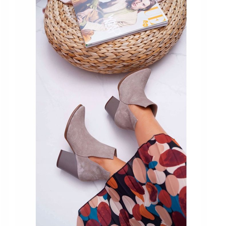 Women's Boots On High Heel Spring Leather Suede Cappuccino Nicole 2430 beige 2