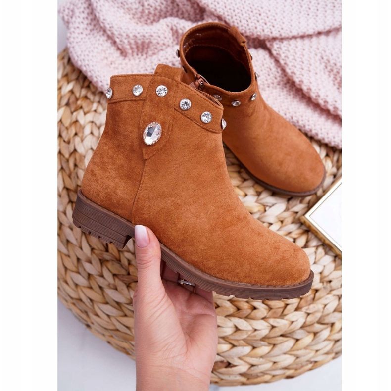 FP1 Children's Boots with Crystals Flat Heel Camel Venici brown 1