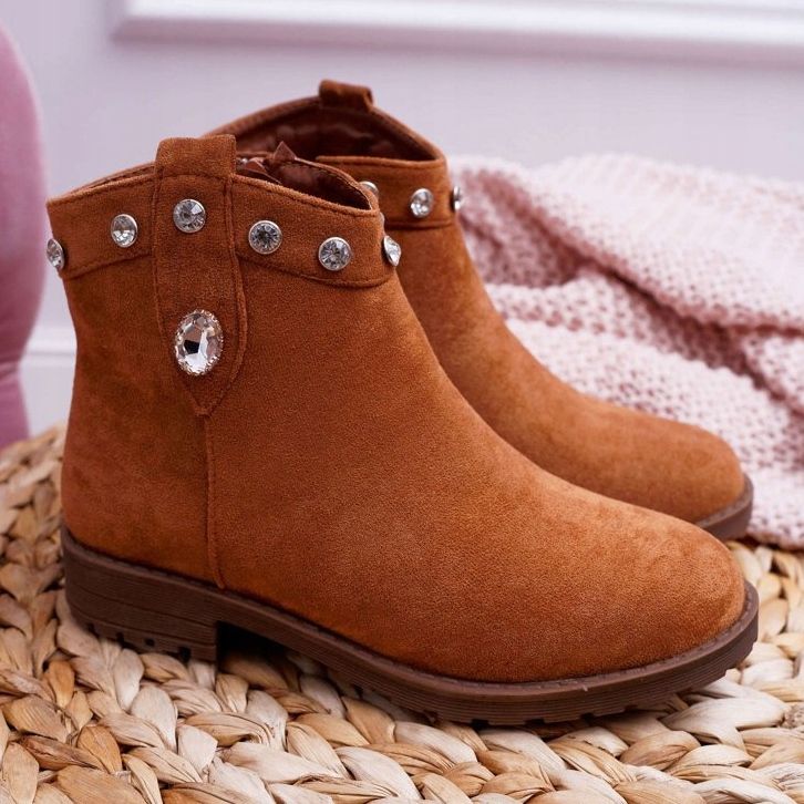 FP1 Children's Boots with Crystals Flat Heel Camel Venici brown 2
