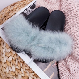 Women's Slippers with Natural Fur Mint Naturis blue 2