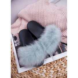 Women's Slippers with Natural Fur Mint Naturis blue 1