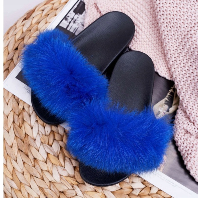 Women's Slippers with Natural Fur Naturis Sapphire blue 1 Women's Slippers with Natural Fur Naturis Sapphire blue 1