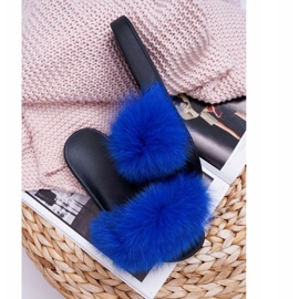 Women's Slippers with Natural Fur Naturis Sapphire blue 2 Women's Slippers with Natural Fur Naturis Sapphire blue 2