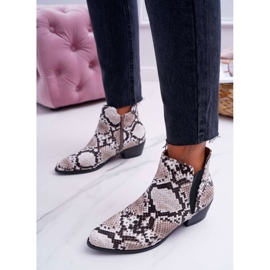 Women's Flat Ankle Boots Murino Snake Skin white black multicolored 2