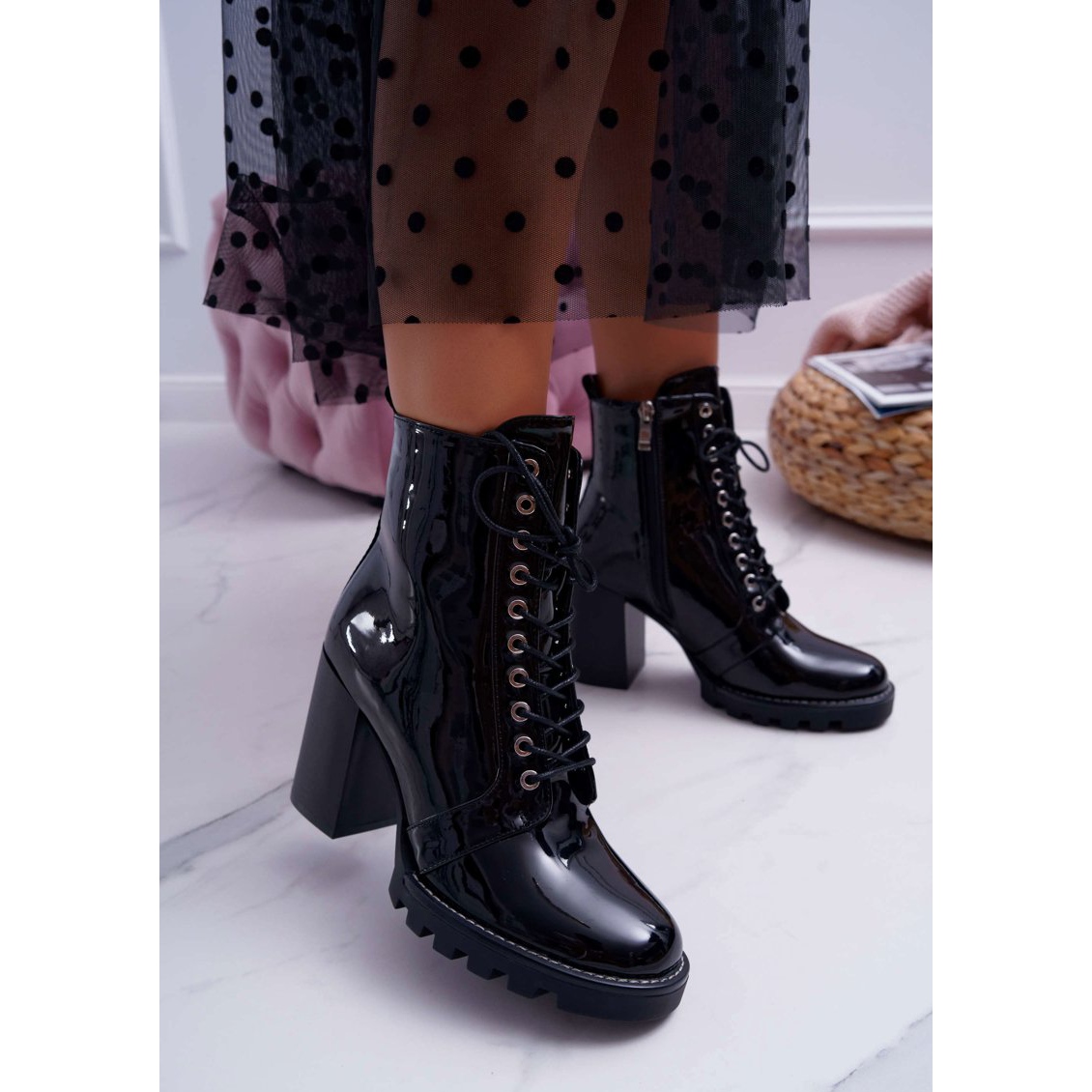 ladies patent ankle boots