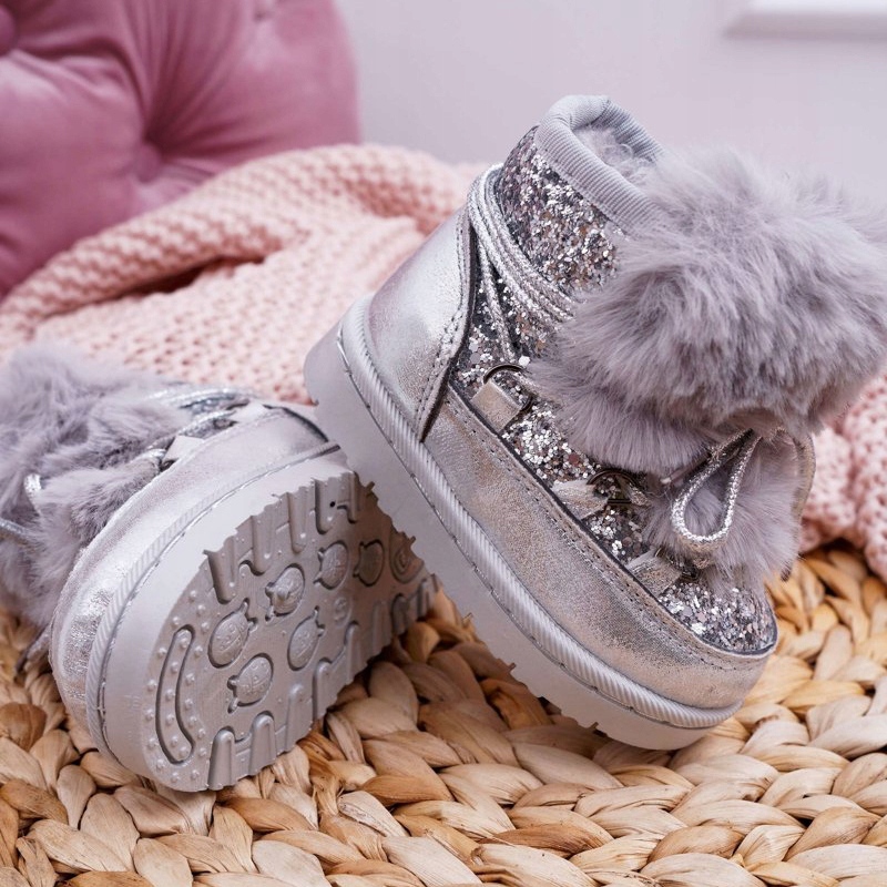 FRROCK Children s Snow Boots With Fur Silver Minnie Mouse grey