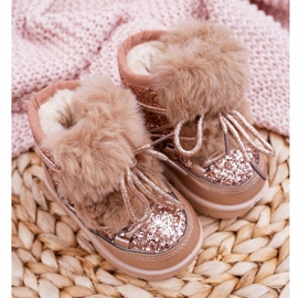 FRROCK Children's Snow Boots With Fur Champagne Minnie Mouse pink 2
