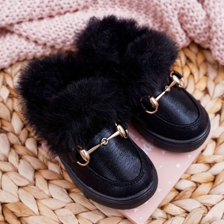Children's Black Sneakers With Fur 1