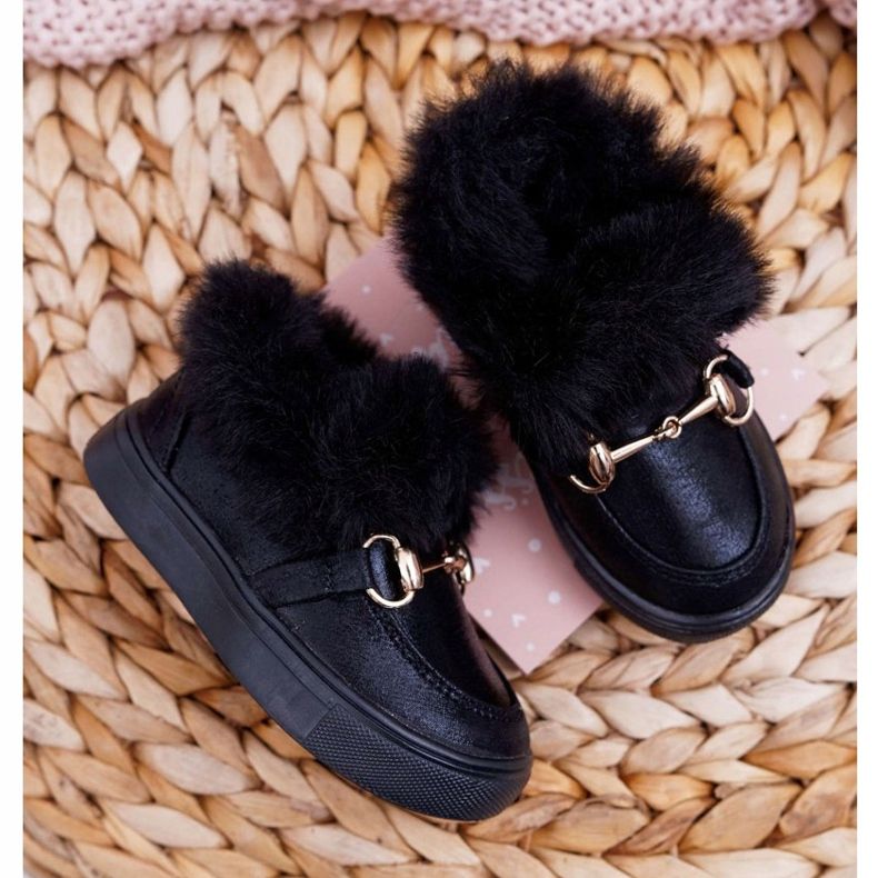 Children's Black Sneakers With Fur 2