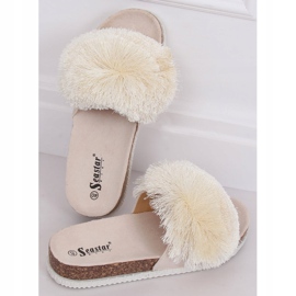 Beige slippers with a pompom BG57P Beige 1