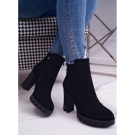 SEA Women's boots on a high heel and a platform with cubic zirconia Black Deren 2