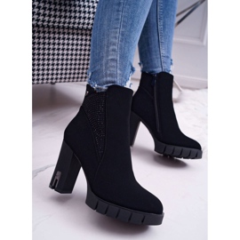 SEA Women's boots on a high heel and a platform with cubic zirconia Black Deren 1