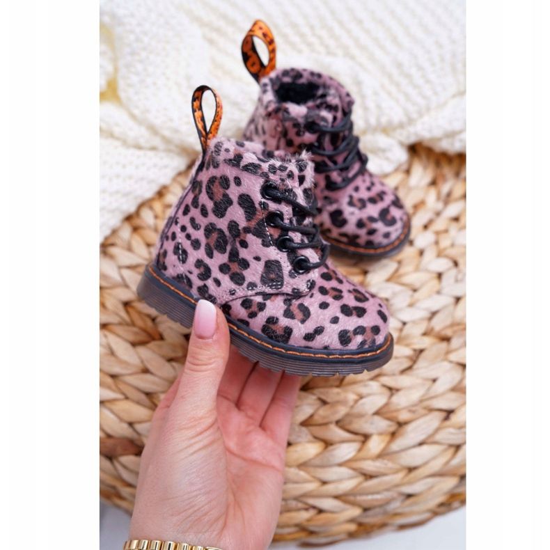 FRROCK Children's boots with a zipper, pink leopard print Lilo multicolored 2