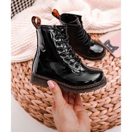 FRROCK Children's Boots Warm with a zipper Lacquered Black Goopy 2
