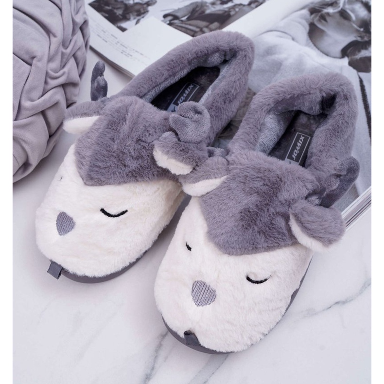 BUGO Women's Slippers With Fur and Reindeer Gray Reindeer grey 1