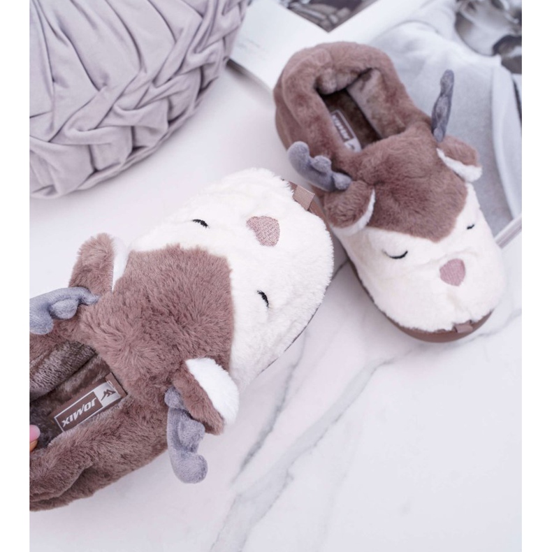 BUGO Women's Slippers With Fur Brown Reindeer Reindeer 2