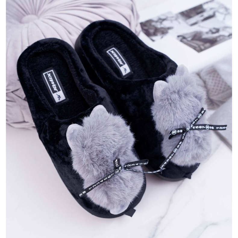 BUGO Women's Slippers With Fur Kitten Black Kitty 1