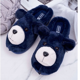 BUGO Women's Slippers With Teddy Bear Fur navy blue 1 BUGO Women's Slippers With Teddy Bear Fur navy blue 1