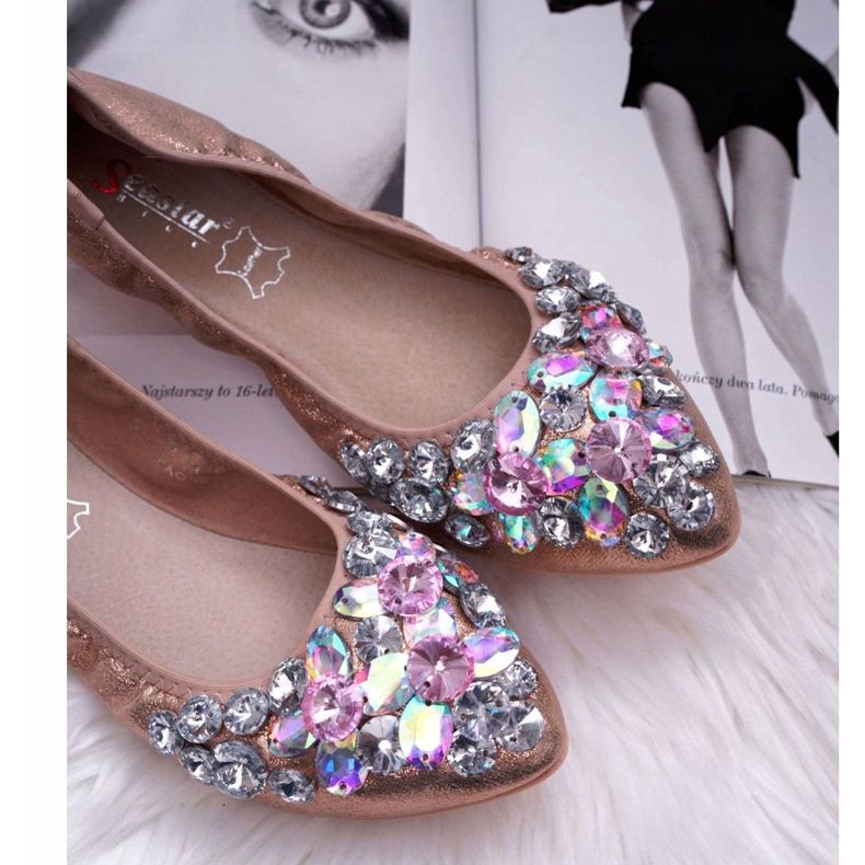 PS1 Women's Ballerinas With Stones Rose Gold Crystal pink 2