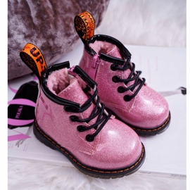 FRROCK Children's Warm Boots with a zipper, Lacquered Glitter Pink Mistor 1