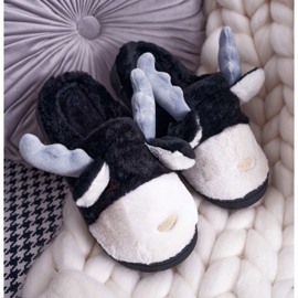 FRID Women's Slippers With Fur Black Reindeer Deff 1