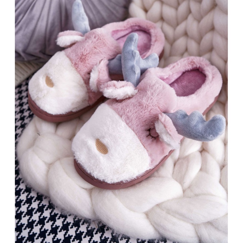 FRID Women's Slippers With Fur And Reindeers Pink Deff 1
