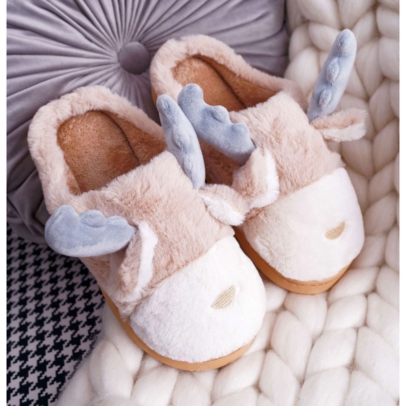 FRID Women's Slippers With Fur Beige Reindeer Deff 1