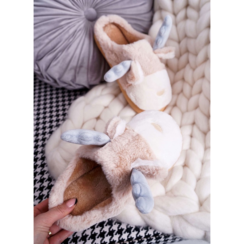 FRID Women's Slippers With Fur Beige Reindeer Deff 2