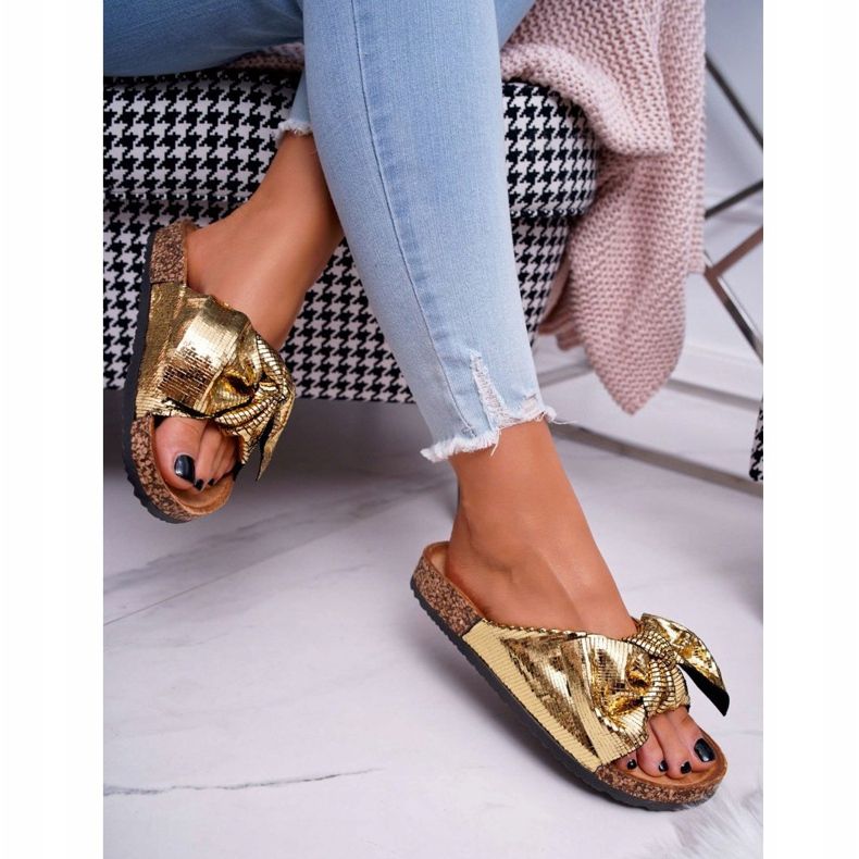 Women's Slippers with a Bow Golden Metalics 2