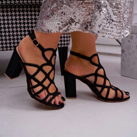 SEA Women's Sandals On A Heel Glitter Black Gete 2