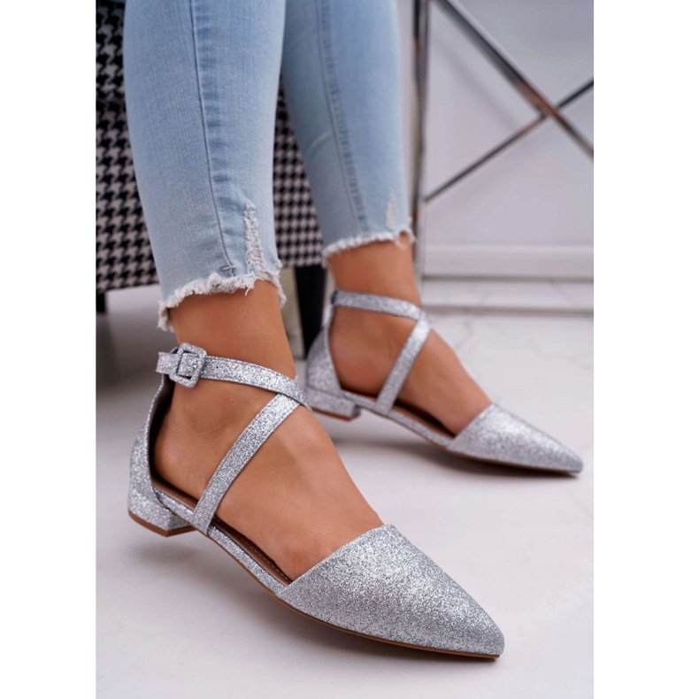PS1 Women's Glitter Ballerinas in Spitz Silver Vontare grey 2 PS1 Women's Glitter Ballerinas in Spitz Silver Vontare grey 2