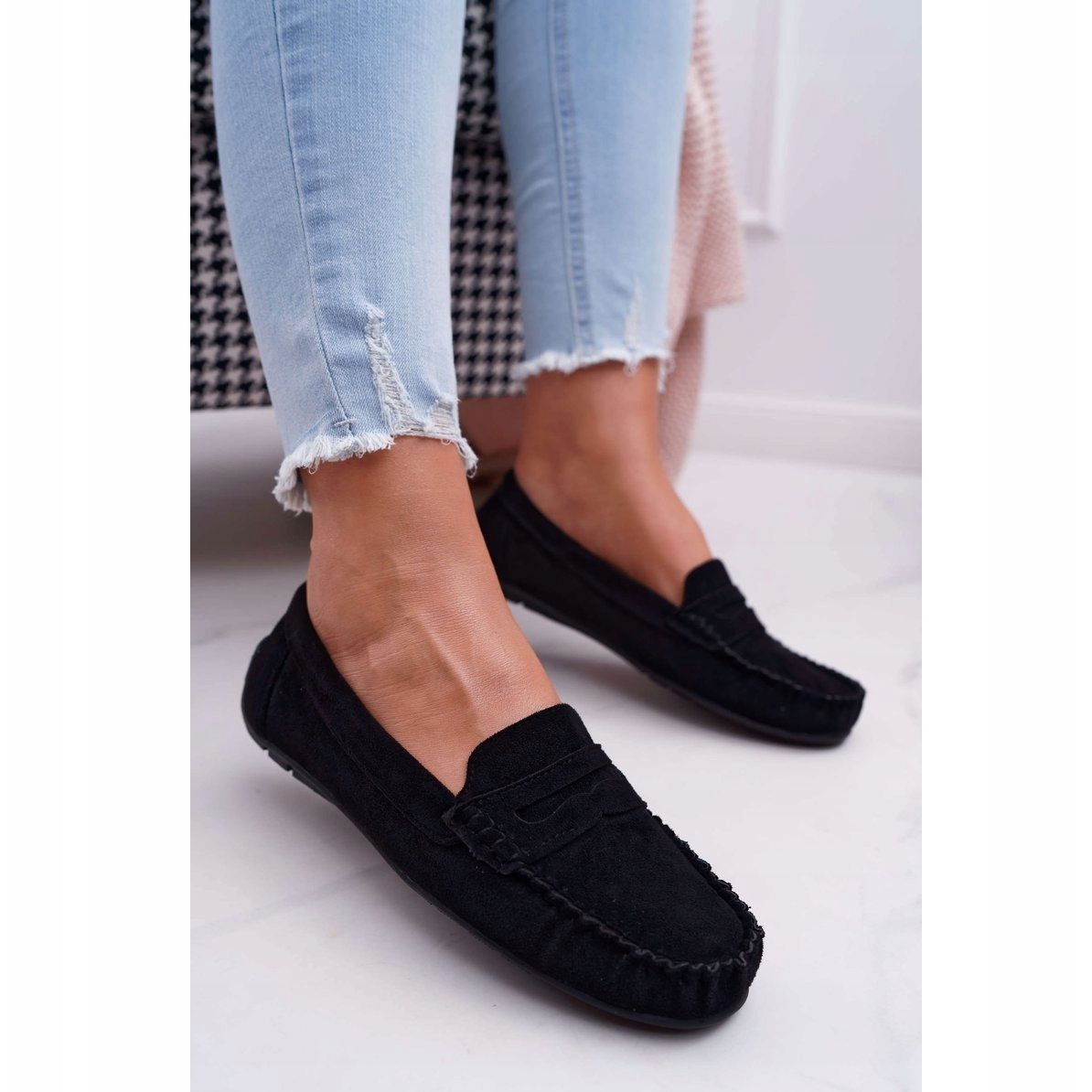 Ladies black sales suede loafers