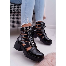 SEA Women's Boots On Flat Heel Spring Lacquered Black Single 1