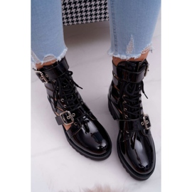 SEA Women's Boots On Flat Heel Spring Lacquered Black Single 2