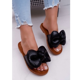 PS1 Women's Slippers with a Big Bow Black Big Love 1