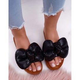 PS1 Women's Slippers with a Big Bow Black Big Love 3