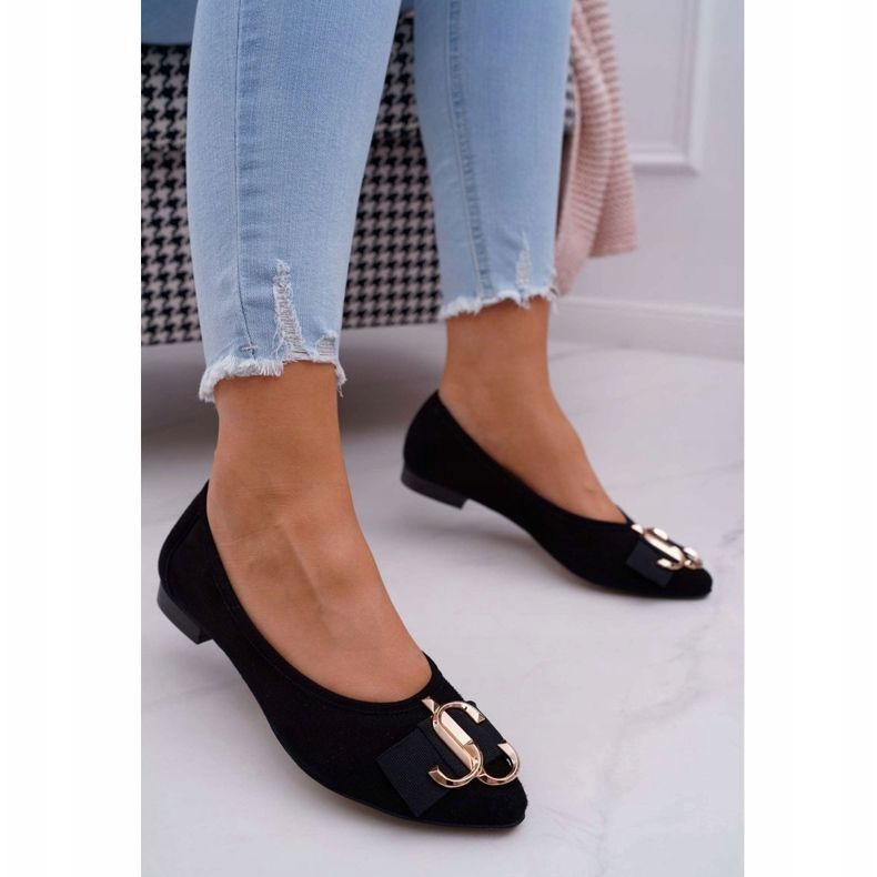 Nicole Women's Black Suede Ballerinas Portes 2