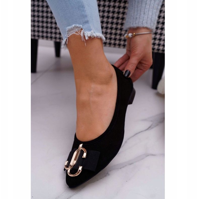 Nicole Women's Black Suede Ballerinas Portes 1