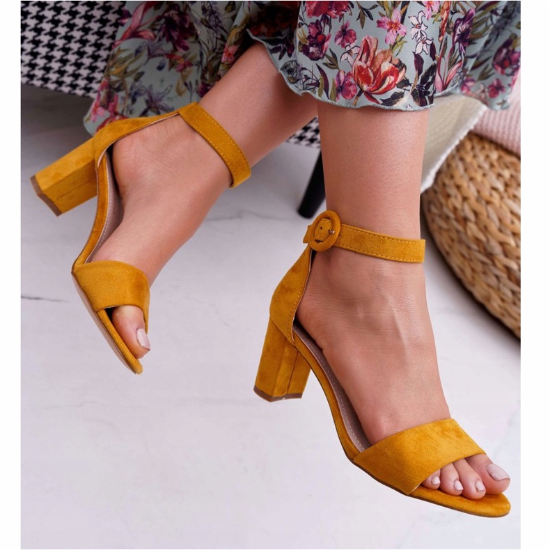 EVE Women's Sandals On Heel Suede Yellow Lexi 2 EVE Women's Sandals On Heel Suede Yellow Lexi 2