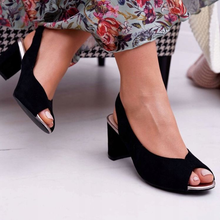 EVE Women's Sandals On Heel Suede Black Pollem 2 EVE Women's Sandals On Heel Suede Black Pollem 2