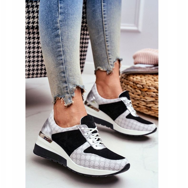 Sport Shoes Women's Leather Sneakers Nicole 2468 Besty white black 1