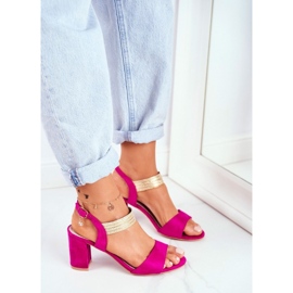 S.Barski Women's Sandals On Heel Suede Fuchsia Enjoy pink 2