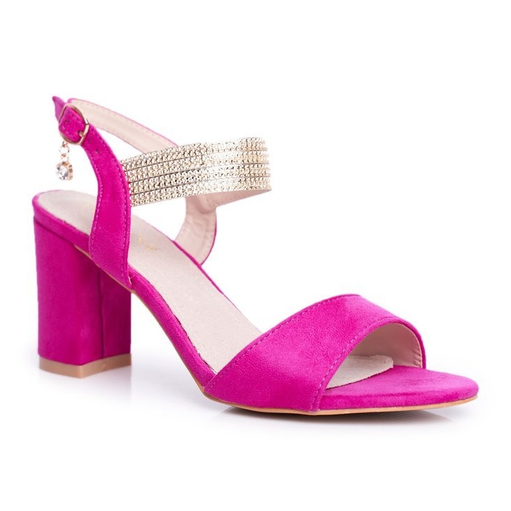 S.Barski Women's Sandals On Heel Suede Fuchsia Enjoy pink 1