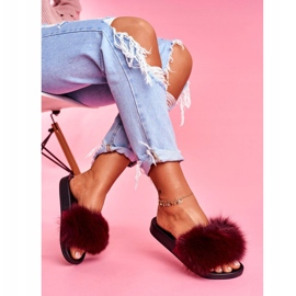 Women's Slippers with Natural Fur Dark Red Naturis 1