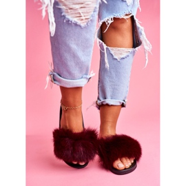 Women's Slippers with Natural Fur Dark Red Naturis 2