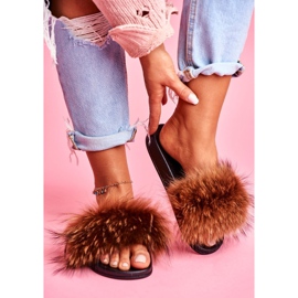 Women's Slippers with Natural Fur Brown Naturis 2 Women's Slippers with Natural Fur Brown Naturis 2