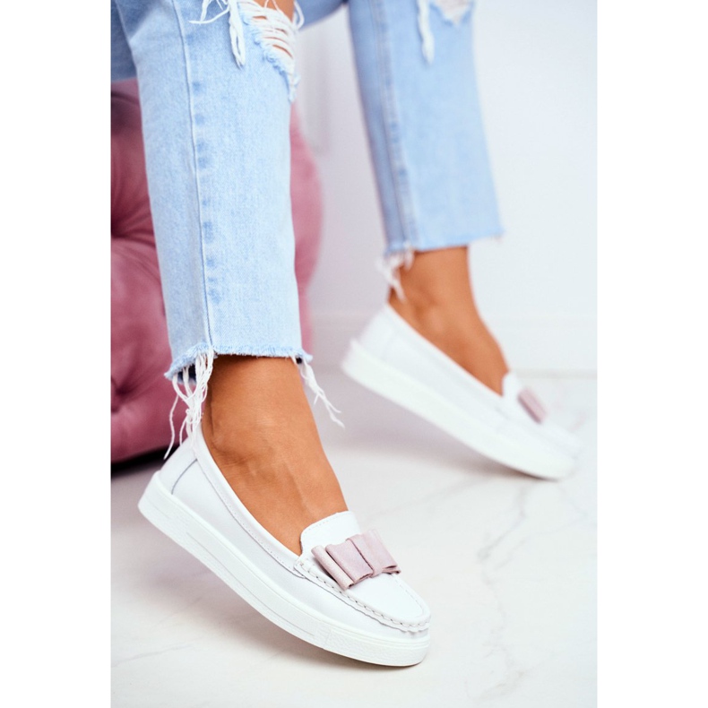 S.Barski Women's Loafers in Leather White and Pink Lovren 2