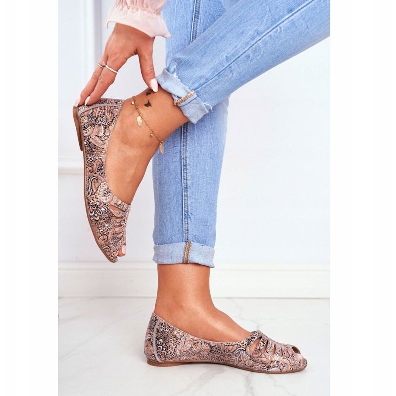 Women's Ballerinas Maciejka Leather Brown with patterns 03497-21 multicolored 2