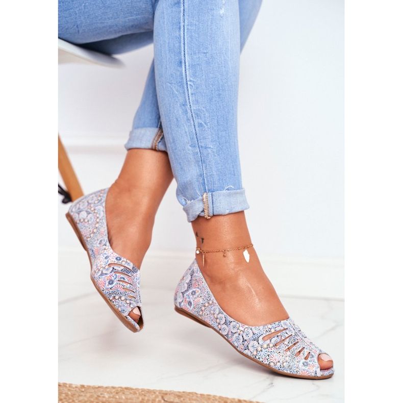 Women's Ballerinas Maciejka Leather White and Blue with patterns 03497-13 multicolored 2